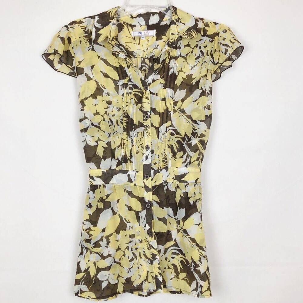 Y2K Vintage Lily Womens Top Medium Floral Dark Boho Forest Fairy Cottagecore